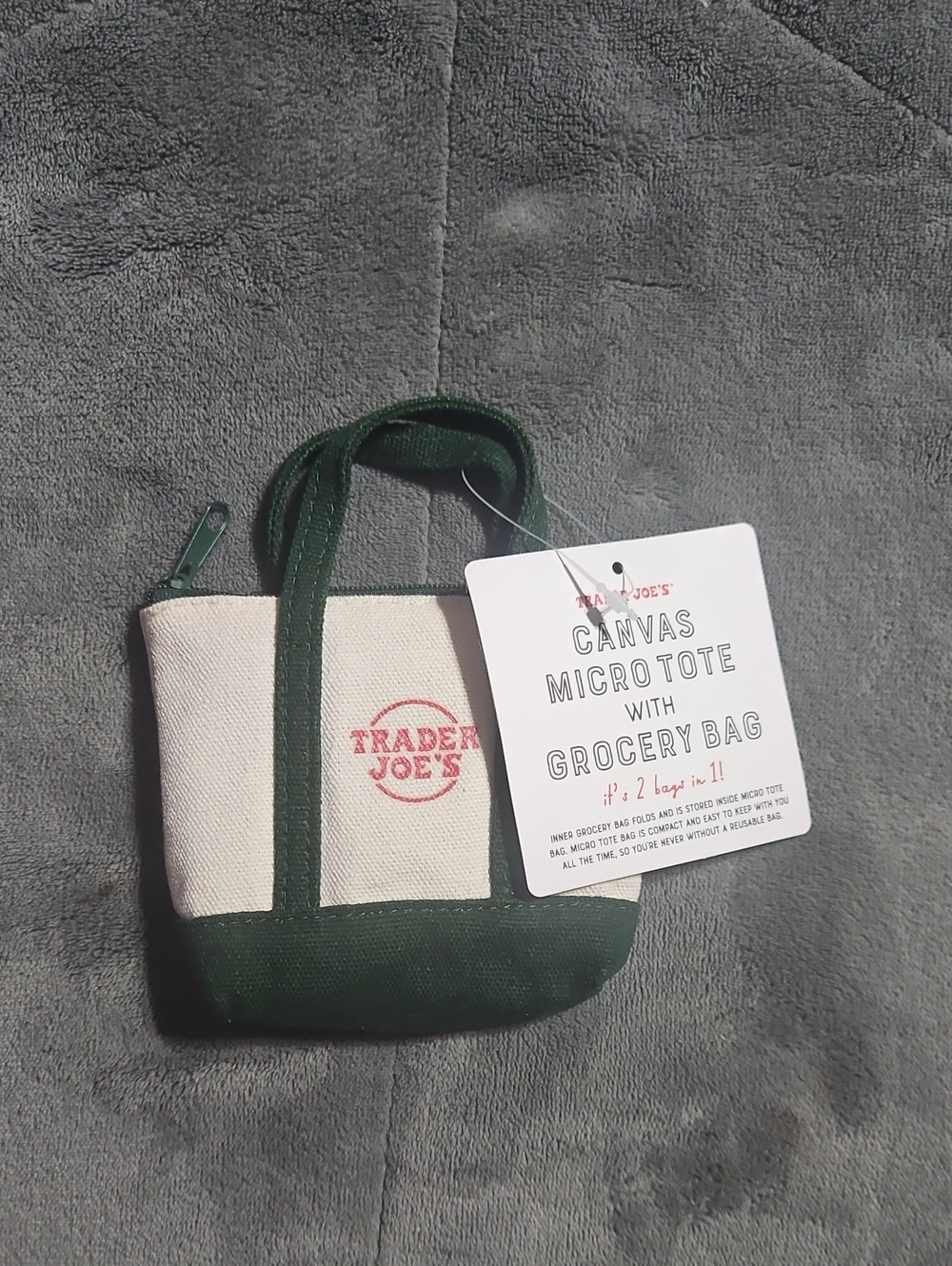TRADER JOES CANVAS MICRO TOTE BAG WITH GROCERY BAG 2 IN 1